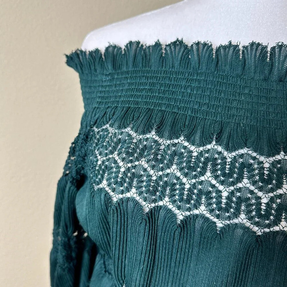 ANTHROPOLOGIE Deletta brand Off Shoulder Green Lace Top - size Medium - Picture 6 of 13